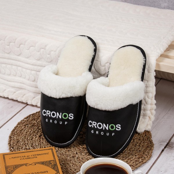  Black leather men’s slippers Cronos group